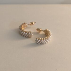 Faux Pearl Half Hoop Earrings